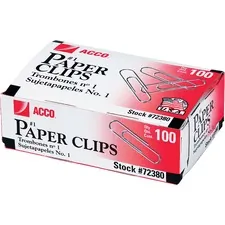 ACCO Brands ACC 72380 — Acco Premium Paper Clips - No. 1 - 10 Sheet Capacity - Strain Resistant, Galvanized, Corrosion Resistant - Silver - Metal, Zinc Plated