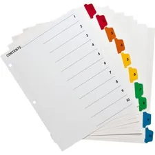 Business Source BSN 21902 — Business Source Table of Content Quick Index Dividers - Printed Tab(s) - Digit - 1-10 - 10 Tab(s)/Set - 8.5 Divider Width x 11 Divider Length - 3 Hole Punched - Multicolor Divider - Multicolor Mylar Tab(s) - 10 / Set