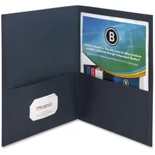 Business Source BSN 78492 — Business Source Letter Recycled Pocket Folder - 8 1/2 x 11 - 125 Sheet Capacity - 2 Inside Front & Back Pocket(s) - Paper - Dark Blue - 35% Recycled - 25 / Box