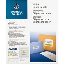 Business Source BSN 26108 — Business Source Address Laser Labels - 1/2 x 1 3/4 Length - Permanent Adhesive - Rectangle - Laser - White - 80 / Sheet - 100 Total Sheets - 8000 / Pack