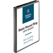 Business Source BSN 09950 — Business Source Round-ring View Binder - 1/2 Binder Capacity - Letter - 8 1/2 x 11 Sheet Size - 125 Sheet Capacity - Round Ring Fastener(s) - 2 Internal Pocket(s) - Polypropylene - Black - Wrinkle-free, Gap-free Ring, Clear Overlay, Non Locking Mechanism - 1 Each