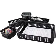 ADVANTUS CORPORATION AVT 37530 — Advantus 5-pack Plastic Weave Bins - Desktop - Black - Plastic - 5 / Pack