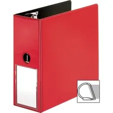 Business Source BSN 33124 — Business Source 5 D-Ring Binder - 5 Binder Capacity - 1050 Sheet Capacity - Slant D-Ring Fastener(s) - Internal Pocket(s) - Red - Transparent, Lay Flat, Label Holder, Spine - 1 Each