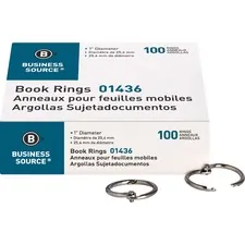 Business Source BSN 01436 — Business Source Standard Book Rings - 1 Diameter - Silver - Nickel Plated - 100 / Box
