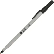Business Source BSN 37503 — Business Source Fine Point Ballpoint Stick Pens - Fine Pen Point - Black - Light Gray Barrel - Stainless Steel Tip - 12 / Dozen