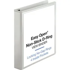 Business Source BSN 26957 — Business Source Locking D-Ring View Binder - 1 1/2 Binder Capacity - Letter - 8 1/2 x 11 Sheet Size - 325 Sheet Capacity - D-Ring Fastener(s) - 4 Inside Front & Back Pocket(s) - Polypropylene, Chipboard - White - Recycled - Acid-free, Non-glare, Clear Overlay, Locking Ring, Non-stick, Exposed Rivet, Sturdy - 1 Each
