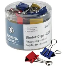 Business Source BSN 65361 — Business Source Colored Fold-back Binder Clips - Small - 0.8 Width - 0.37 Size Capacity - 36 / Pack - Assorted - Steel