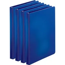 Business Source BSN 28525BD — Business Source Basic Round Ring Binders - 1/2 Binder Capacity - Letter - 8 1/2 x 11 Sheet Size - 125 Sheet Capacity - 3 x Round Ring Fastener(s) - Internal Pocket(s) - Chipboard, Polypropylene - Dark Blue - Exposed Rivet, Sturdy - 4 / Bundle