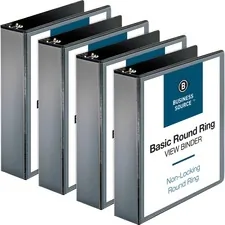 Business Source BSN 09956BD — Business Source Round-ring View Binder - 2 Binder Capacity - Letter - 8 1/2 x 11 Sheet Size - 475 Sheet Capacity - Round Ring Fastener(s) - 2 Internal Pocket(s) - Polypropylene - Black - Sturdy, Non-glare, Exposed Rivet, Durable - 4 / Bundle