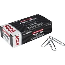 ACCO Brands ACC 72510 — Acco Premium Jumbo Non-Skid Paper Clips - Jumbo - 20 Sheet Capacity - Non-skid, Galvanized, Corrosion Resistant, Long Lasting - 1000 / Pack - Silver - Metal, Zinc Plated