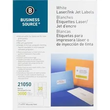 Business Source BSN 21050 — Business Source Bright White Premium-quality Address Labels - 1 x 2 5/8 Length - Permanent Adhesive - Rectangle - Laser, Inkjet - White - 30 / Sheet - 100 Total Sheets - 3000 / Pack