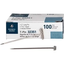 Business Source BSN 32351 — Business Source High Quality Steel T-pins - 2 Length x 0.6 Width - 100 / Box - Silver - Steel