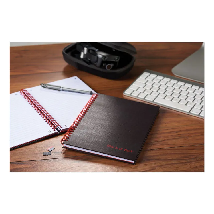 MEAD PRODUCTS JDK K67030 — Black n' Red Hardcover Business Notebook - 70 Sheets - Double Wire Spiral - 24 lb Basis Weight - 8 1/2 x 11 - White Paper - Red Binder - Black Cover - Perforated, Laminated, Wipe-clean Cover, Hard Cover - 1 Each