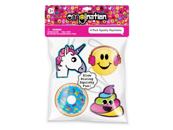 bulk buys AF729 - Emojination 4 Pack: Fun Squishy Keychains Collection