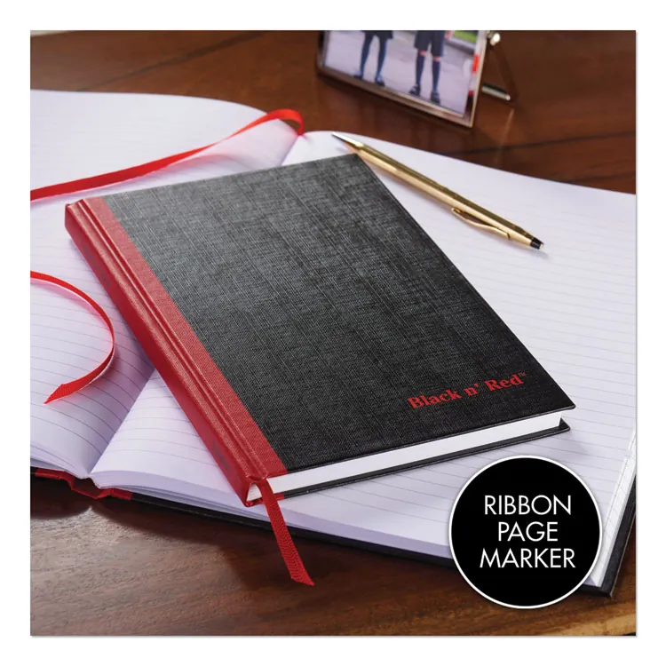 MEAD PRODUCTS JDK E66857 — Black n' Red Casebound Ruled Notebooks - A5 - 96 Sheets - Sewn - 24 lb Basis Weight - 5 5/8 x 8 1/4 - White Paper - Red Binder - Black Cover - Ribbon Marker, Hard Cover - 1 Each