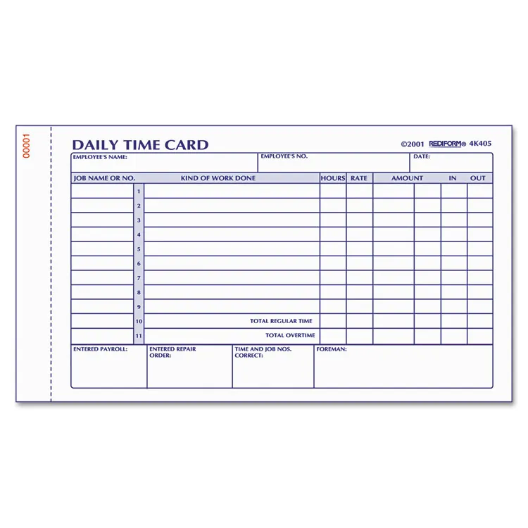 REDIFORM OFFICE PRODUCTS 4K406 — Daily Employee Time Cards, Two Sided, 100 Pack, 4.25"x7"