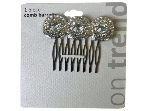 bulk buys CA747 - Elegant Silver Jeweled Comb Barrette for Hair Styling