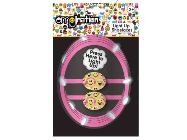 bulk buys BB903 - Light Up Pink Emoji Shoelaces with Fun Designs