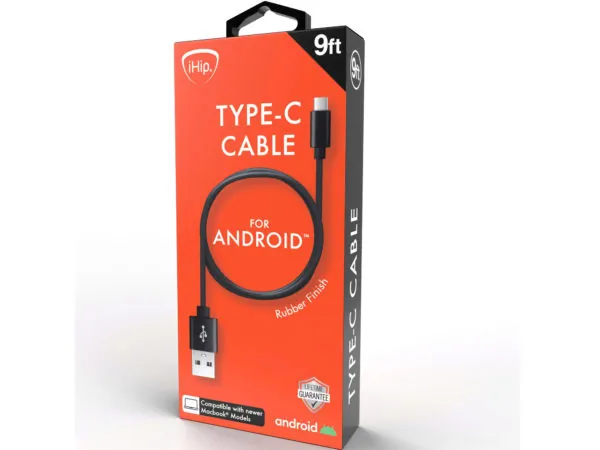 bulk buys DA312 — iHip 9ft PVC Black Cable Type-C Rubber Finish Bend Test Certified - Android Charger Cable for Android Samsung Galaxy S9 S10 S8 Plus Note10 9 8, Moto Z, Google Pixel, LG