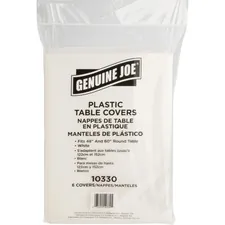 Genuine Joe GJO 10330 — Joe Plastic Round Tablecovers - 84 Diameter - Plastic - White - 6 / Pack