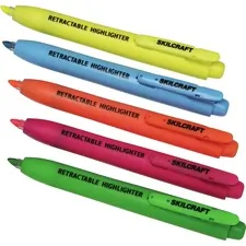 National Industries For the Blind 7520015548211 — SKILCRAFT Retractable Highlighter - Medium, Fine Marker Point - Chisel Marker Point Style - Retractable - Yellow, Green, Blue, Pink, Orange - 5 / Set