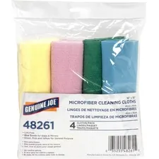 Genuine Joe GJO 48261 — Joe Color-coded Microfiber Cleaning Cloths - 16 x 16 - Assorted - MicroFiber - Lint-free, Chemical-free - For Multipurpose - 4 / Pack