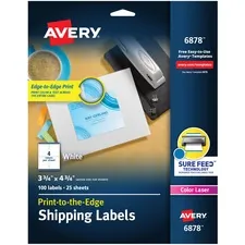 Avery Dennison 06878 — Avery® Print-to-the-Edge Shipping Labels - Permanent Adhesive - Rectangle - Laser - White - Paper - 4 / Sheet - 25 Total Sheets - 100 Total Label(s) - 5