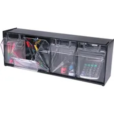 DEFLECTO DEF 20404OP — Deflecto Tilt Bin Interlocking Multi-Bin Storage Organizer - 4 Compartment(s) - 8.1 Height x 23.6 Width x 6.6 Depth - Interlockable - Black - Plastic - 1 Each