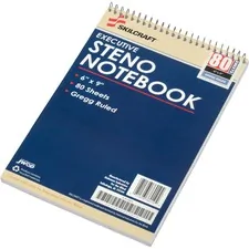 National Industries For the Blind 7530002237939 — SKILCRAFT Executive Steno Notebooks - 80 Sheets - Spiral - 0.38 Ruled - Gregg Ruled - 15 lb Basis Weight - 6 x 9 - White Paper - Chlorine-free, Durable Cover - 12 / Pack