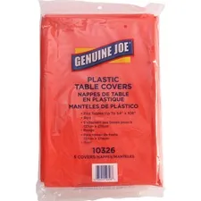 Genuine Joe GJO 10326 — Joe Plastic Rectangular Table Covers - 108 Length x 54 Width - Plastic - Red - 6 / Pack