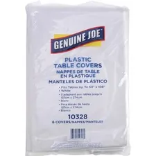 Genuine Joe GJO 10328 — Joe Plastic Rectangular Table Covers - 108 Length x 54 Width - Plastic - White - 6 / Pack