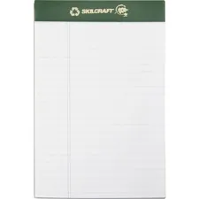 National Industries For the Blind 7530015169629 — SKILCRAFT Perforated Chlorine Free Writing Pad - 50 Sheets - Tape Bound - 0.31 Ruled - 20 lb Basis Weight - 5 x 8 - White Paper - Green Binder - Perforated, Back Board, Chlorine-free, Leatherette Head Strip - Recycled - 12 / Dozen