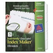 National Industries For the Blind 7530016006977 — SKILCRAFT Clear Label Index Maker Dividers - 5 Print-on Tab(s) - 8.5 Divider Width x 11 Divider Length - Letter - White Divider - 1 / Set
