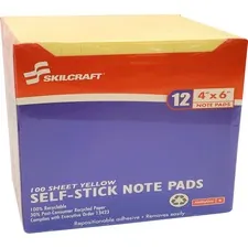 National Industries For the Blind 7530012858355 — SKILCRAFT Self-Stick Note Pad - 1200 x Yellow - 4 x 6 - Rectangle - Yellow - Paper - Removable, Self-adhesive - 12 / Dozen