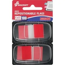 National Industries For the Blind 7510013152019 — SKILCRAFT Repositionable Self-stick Flags - 1 x 1.75 - Rectangle - Red - Repositionable, Self-adhesive, Removable - 100 / Pack