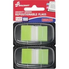 National Industries For the Blind 7510013991152 — SKILCRAFT Bright Self-stick Marker Flags - 1 x 1.75 - Rectangle - Bright Green - Repositionable, Self-adhesive, Removable - 100 / Pack