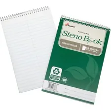 National Industries For the Blind 7530016002029 — SKILCRAFT 17 lb. Recycled Paper Steno Book - 60 Sheets - Wire Bound - Ruled Red Margin - 17 lb Basis Weight - 6 x 9 - White Paper - Acid-free, Archival, Chlorine-free - Recycled - 6 / Pack