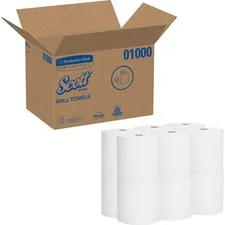 KIMBERLY CLARK KCC 01000 — Scott High-Capacity Hard Roll - 1 Ply - 8 x 1000 ft - 7.87 Roll Diameter - White - Paper - Chlorine-free, Soft, Absorbent, Nonperforated, Fragrance-free - For Washroom - 12 / Carton