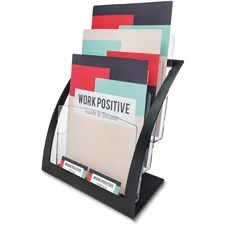 DEFLECTO DEF 693704 — Deflecto Contemporary Literature Holder - 3 Compartment(s) - 3 Tier(s) - 13.3 Height x 11.2 Width x 6.9 Depth - Desktop, Counter - Durable, Business Card Holder - Black, Clear Frame, Front - Plastic - 1 Each