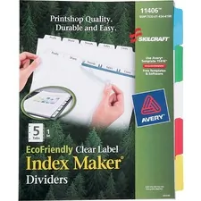 National Industries For the Blind 7530014344198 — SKILCRAFT 5-tab Clear Label Index Maker Dividers - 3 Hole Punched - Multicolor Tab(s) - 1 / Set