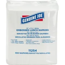 Genuine Joe GJO 11254 — Joe White Lunch Napkins - 1 Ply - 13 x 11.25 - White - Soft, Quad-fold, Versatile - For Lunch - 400 Per Pack - 2400 / Carton