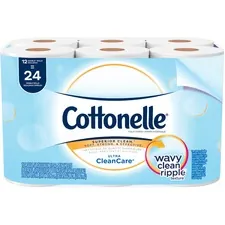 KIMBERLY CLARK KCC 12456 — Cottonelle Clean Care Bathroom Tissue - 1 Ply - 4.20 x 4 - White - Soft, Durable - For Home, Office - 12 Rolls Per Pack - 4 / Carton