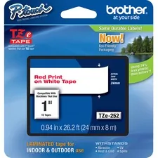 Brother TZE-252 — Brother P-touch TZe Laminated Label Tape - - DiameterTape - White - Laminated - Easy to Read, Temperature Resistant, Customizable, Long Lasting, Peeling Resistant, Fade Resistant - 26.20 ft Roll Length - 1 Each