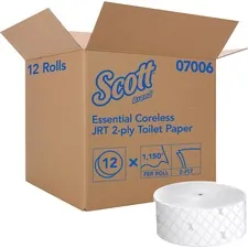 KIMBERLY CLARK KCC 07006 — Kimberly-Clark Professional Essential Jumbo Roll Coreless Toilet Paper - 2 Ply - 3.78 x 1150 ft - White - Fiber - Coreless, Non-chlorine Bleached - For Bathroom - 12 / Carton