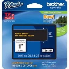 Brother TZE354 — Brother P-touch TZe Laminated Label Tape - - DiameterTape - Black - Laminated - Easy to Read, Temperature Resistant, Customizable, Long Lasting, Peeling Resistant, Fade Resistant - 26.20 ft Roll Length - 1 Each