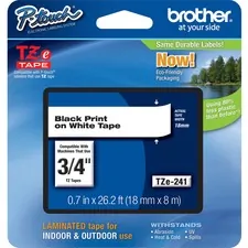 Brother TZE-241 — Brother P-touch TZe Laminated Label Tape - - DiameterTape - White - Laminated - Easy to Read, Temperature Resistant, Customizable, Long Lasting, Peeling Resistant, Fade Resistant - 26.20 ft Roll Length - 1 Each