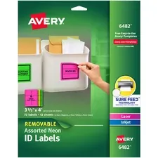 Avery Dennison 06482 — Avery® Multipurpose Oval Labels - Removable Adhesive - Rectangle - Laser, Inkjet - Neon Green, Neon Magenta, Neon Yellow - Paper - 6 / Sheet - 12 Total Sheets - 120 Total Label(s) - 72 / Pack