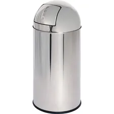 Genuine Joe GJO 58885 — Joe Push Open Round Top Receptacle - 12 gal Capacity - Round - Durable - 29.2 Height x 14.8 Diameter - Stainless Steel - 1 Each