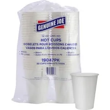 Genuine Joe GJO 19047CT — Joe Lined Disposable Hot Cups - 12 fl oz - 1000 / Carton - White - Polyurethane - Hot Drink