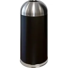 Genuine Joe GJO 58896 — Joe 15 Gallon Dome Top Trash Receptacle - 15 gal Capacity - Durable, Powder Coated, Easy to Clean - 40 Height x 16.5 Diameter - Stainless Steel - Black, Silver - 1 Each
